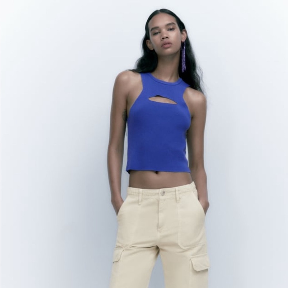 BNWT Zara Cut Out Knit Top Blue Size Small